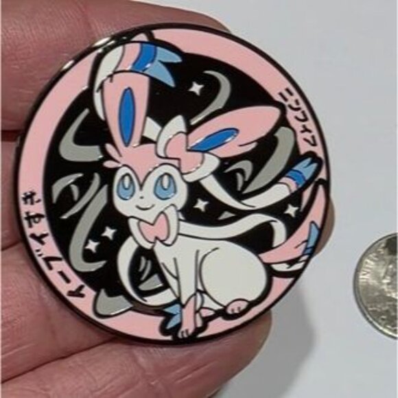 Pokemon Sylveon Enamel Pin Fairy Type Eevee Evolution Collectible Kawaii Ribbon - Picture 2 of 3
